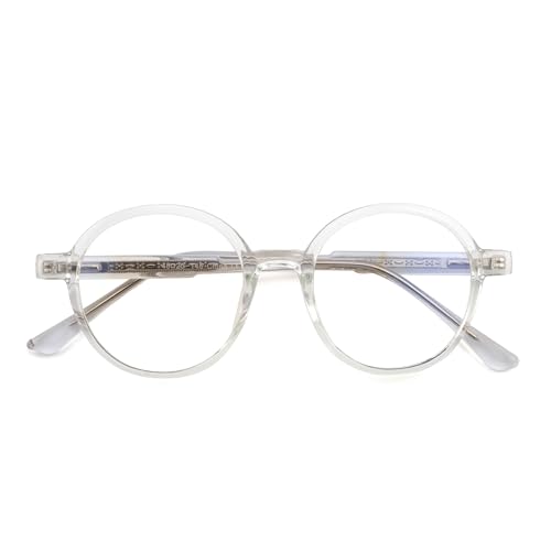 Image of Round Blue Light Blocking Glasses Men Women Acetate Optical Eyewear Frame Non Presription Clear Lens
