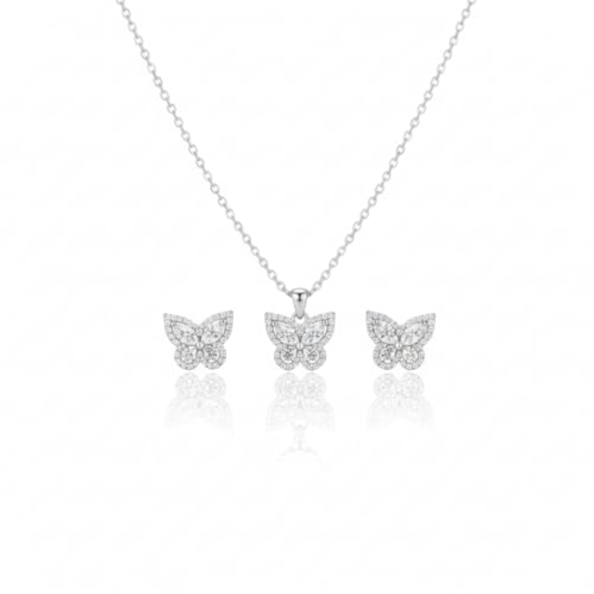Silver Crystal Encrusted Butterfly Necklace Set, Gift for Her