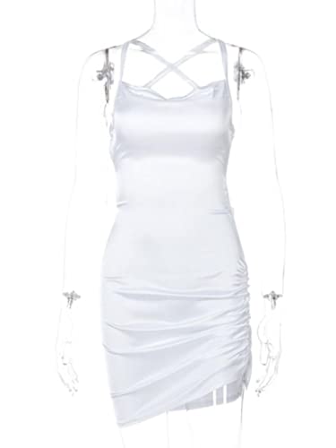 Mini robe à bretelles froncées avec lacets croisés dos nu pour club