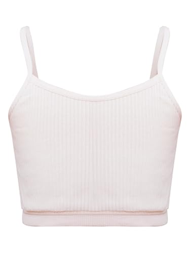 Kids Girls Spaghetti Straps Crop Tank Top Solid Color Camisole Underwear Ribbed Bra Vest Bralette Sportwear