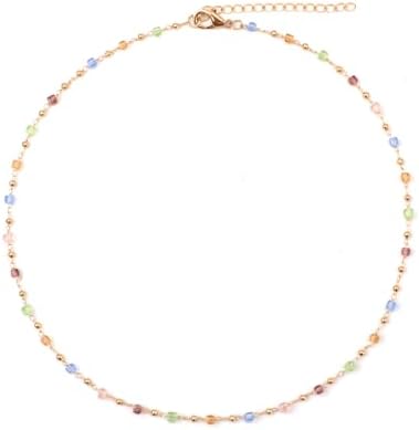 Beaded Necklace, Colourful Summer Pearl Necklace Cubic Crystal Ne...