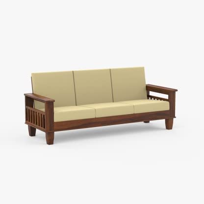 Image of K L FURNITURE Solid Sheesham Wooden 5 Seater Sofa Set For Living Room | 5 Seater Sofa | Sofa Set | Fabric 3 + 1 + 1 With Brown Finish For Living Room