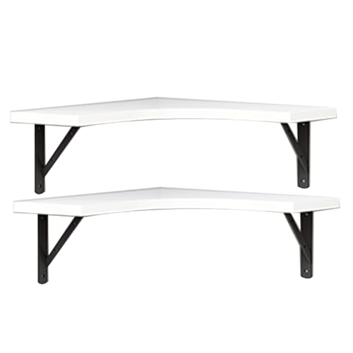 Industrial Corner Bookcase with 2 Tiers Wall Mounted Storage Display Rack for Living Room or Office Modern Etagere Shelf in White Color