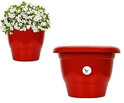 VINSHRA Plastic Flower Pot With Bottom Tray, Red, 12 inch, 6 Pieces (B0845VKDYT) Amazon Price History, Amazon Price Tracker