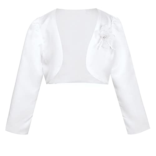 Kids Girls Long Sleeve Bolero Shrug Jacket Cardigan for Formal Dress Wedding Party Flower Sweater Dress Cover Up White 3-4 Years