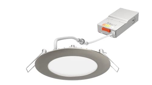 Juno Wf6 Sww5 90Cri Bn M6 Round Led Wafer Downlight, 120 Volts, Switchable Color Temperature 2700K/3000K/3500K/4000K/5000K, Triac Dimming, 6-Inch Ultra Thin Trim, Brushed Nickel #TOP6