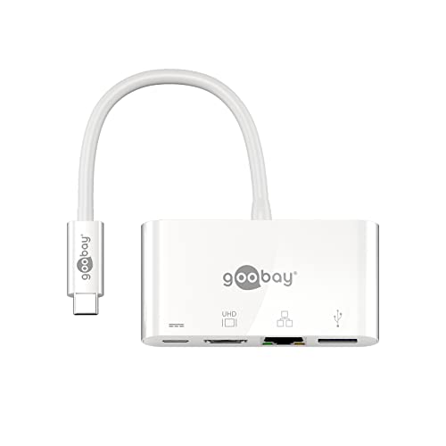 Goobay 62105 Adaptateur USB-C Multiport HDMI+Ethernet, Alimentation Électrique, Blanc