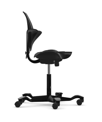 Image of HAG Capisco Puls Adjustable Sit to Stand Desk Chair - Black Frame - Black Partial Cushion