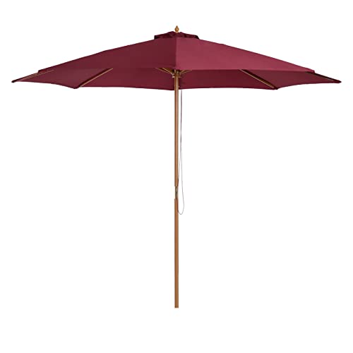 Parasol en bois de sapin CLSDRZC de couleur bordeaux, finitions premium pour votre patio