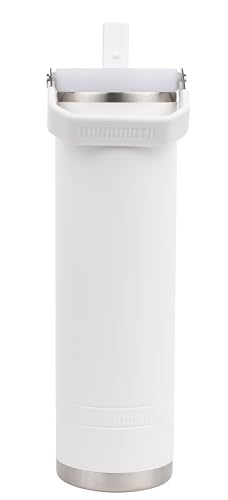 Mammoth Ascent White 20 oz Tumbler, Insulated water bottle with 2-in-1 flip straw lid and top handle