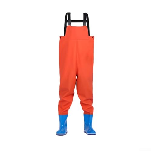 Vadeadores de pesca juveniles con botas integradas para niños, pantalones de lluvia de punto de PVC impermeables para caza y exploración de arroyos, para equipo de clima húmedo para pescadores