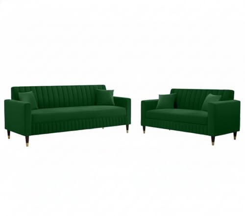 Image of AMATA Omega 3+2 Seater Suede Velvet Fabric Sofa Set with Two Cushions Perfect for Home Office Guests Living Room (06 Green, Omega 3+2 Seater Sofa)(3 Year Warranty)