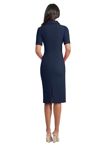 Dress the Population Women's Gloria Collared Zip Neck Short Sleeve Bodycon Midi Dress3