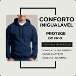 Moletom Liso Masculino Flanelado Blusa De Frio Com Capuz (BR, Alfa, G, Regular, Regular, Azul-Marinh