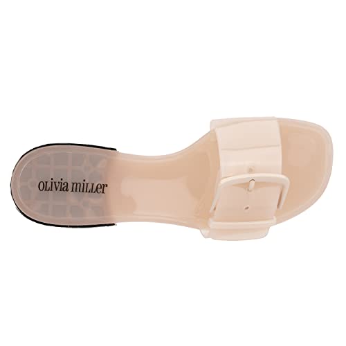 Olivia Miller Women’s Fashion Ladies Shoes, Blush Pink Pvc Jelly W Buckle Wide Strap Single Band Slip On Open Square Toe Trendy Casual Summer Geli Slide Flat Sandals #TOP5
