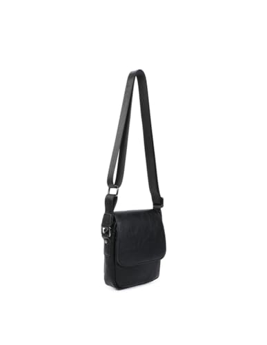Pochette zippée à rabat noir Blue Smith finition maroquinerie
