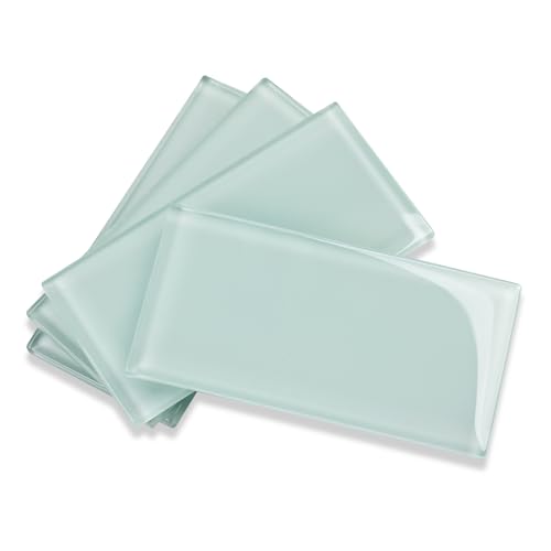 Glass Subway Tile, Glass Tiles 3x6 Inch for Kitchen Backsplash Bathroom Shower Wall Ice Age (32 Pcs, 4 sq.ft.)