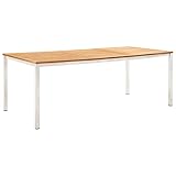 XIAOGUANG Mesa Comedor jardín, Mesa Jardin Exterior, Mesa Exterior, Mesa Terraza, Mesa De Comedor Jardín, Mesa Balcon, Madera Teca Acero Inoxidable 200x100x75 cm