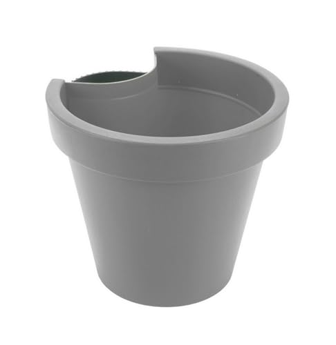 Spetebo Fallrohr Blumentopf 24 x 21 cm - grau - Regenrohr Hänge Pflanztopf rund - Kunststoff Pflanzkübel mit Befestigungsgurt Pflanzgefäß mit Entwässerungsloch