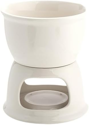 FewNvWa Chocolate Ceramic Fondue Set Melting Pot Butter Warmer Cheese Heater with Tea Light Base Smooth Glaze Easy to Clean Suitable for Home, White