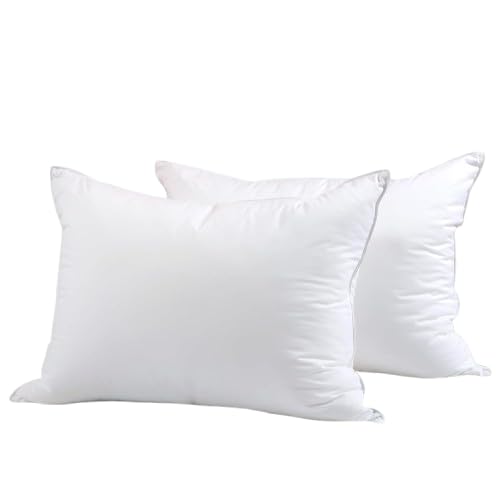 LUXTROUS Goose Feather Pillows, Dual Layer Cover, 100% Cotton