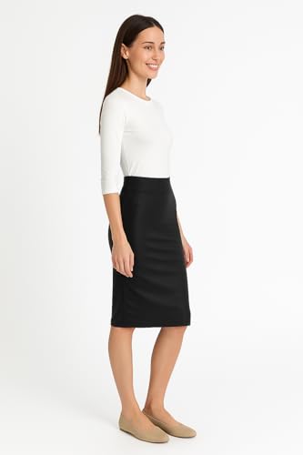 Lightweight Silky Fitted Knee-Length Pencil Skirt in Stretch Nylon XXL Black2