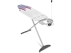 Vileda Total Reflect Plus Bügelbrett, Bügeltisch für Dampfbügelstation, extrabreite Bügelfläche 130 x 44cm, höhenverstellbar 80-97cm, Farbe Grau-Lila-Blau, Eco-Verpackung