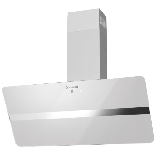 Corberó - Campana Extractora 90 cm | VICTORIA960W | 594,2 m3/h| 67db| 165W, |3 Velocidades, | Control Touch |Vidrio Templado | Filtro de Aluminio + Filtro Carbón | Cristal Blanco