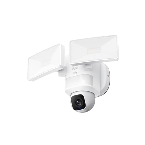 eufy Security Floodlight Caméra E30, Caméra Surveillance WiFi Extérieure, Rotation à 360° et Inclinaison, Détection et Suivi par IA, Vidéo 2K, 2 000 Lumens, Enregistrement 24/7, Aucuns Frais