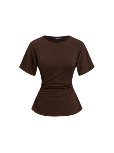 CIDER Women's Tight Waist Going Out Shirt Short Sleeve Ruched Slim Fit Casual Top for Women Trendy 2025 Y2K