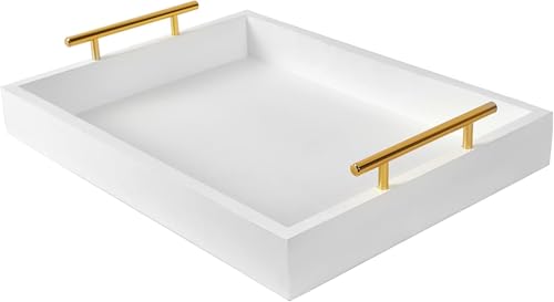 40cm x30cm Serving Trays with Handles, Decorative Serving Tray, Ottoman Trays, Living Room, Bathroom, and Outdoors Decorative Trays (White, 40cm x 30cm x 5cm)