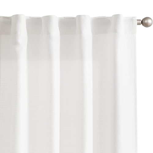 Image of jinchan White Curtains for Living Room Bedroom Linen Textured Curtains 63 Inches Length 2 Panels Farmhouse Casual Weave Back Tab Drapes Light Filtering Window Draps Set