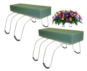 Flower Bee Floral Supply Cemetery Headstone Saddle, 12 Inch, Galvanized Wire, Rustproof, Set of 2, with StyroFoam Attached, Green, FBFS2PWM