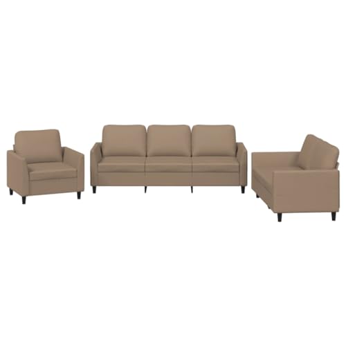 YUTAASU 3-TLG. Sofagarnitur in Cappuccino-Braun aus Kunstleder mit Kissen, langlebig und schmutzabweisend, stabiles Sperrholz-Metall-Gestell, Bequeme Polsterung, max. 110 kg pro Sitz YUTAASU 3-TLG. Sofagarnitur in Cappuccino-Braun aus Kunstleder mit Kissen, langlebig und schmutzabweisend, stabiles Sperrholz-Metall-Gestell, Bequeme Polsterung, max. 110 kg pro Sitz