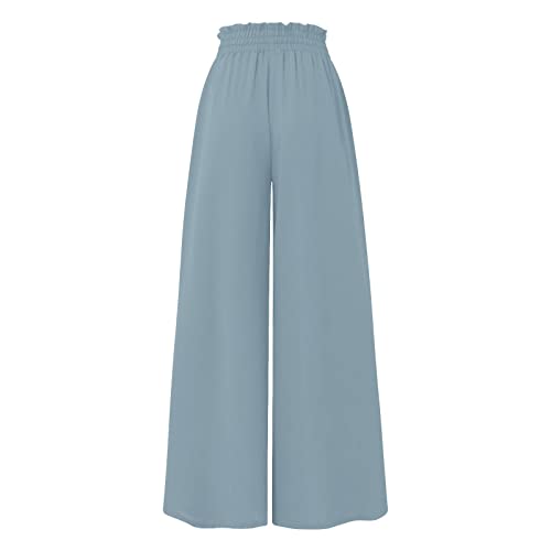 Wide Leg Flowy Pants for Women Trendy Beach Lounge Culottes Elastic High Waist Casual Palazzo Pants with Pockets3