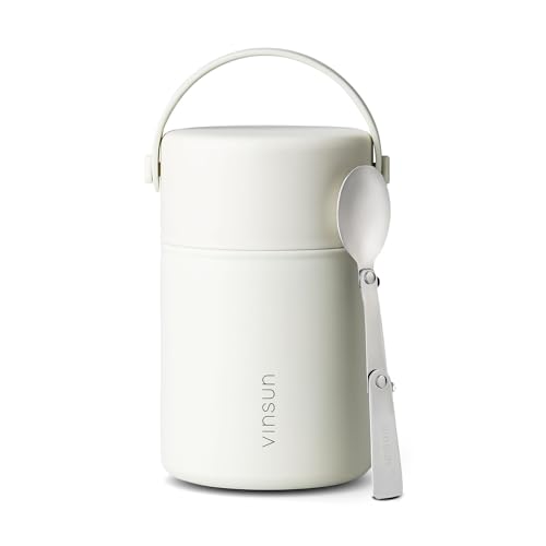 VINSUN Thermal Food Flask 800ml with Folding Spoon - Stainless Steel Food Container, Leakproof Soup Flask, Wide Mouth Insulated Food Jar for Hot or Cold Food
