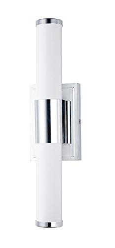 Image of Maxim Lighting Optic 18 inch 2-Light Bath Vanity Light | Polished Chrome Aluminum Finish | White Glass Shade | Transitional Indoor Light Fixture | Ideal for Bathrooms & Powder Rooms | 52114WTPC