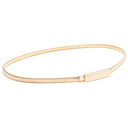 Women Skinny Metal Waist Belt Elastic Chain Belt Thin Waistband for Dress, Gold4