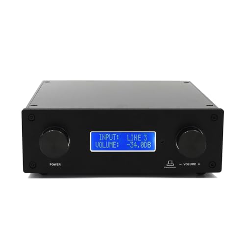 FLYINSKY 4-IN-1-OUT XLR Balanced Stereo Audio Switcher Splitter Box Volume Control Passive Preamp CS3310 Preamplifier with Remote Controller (Black)