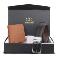 Image of Amicraft Men's Combo Pack of Wallet & Belt |Gift for Birthday.|5 Card Slots PU Leather Formal & Casual Reversible Belt |Free Size Upto 44 Inches|