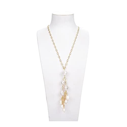 Collier en perles Keshi blanches et chaîne de cristal de 26 pouces pour femme