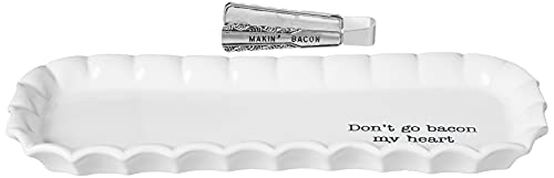 Mud Pie Bacon Serving Tray Set, White, 12" X 4.5" #TOP1