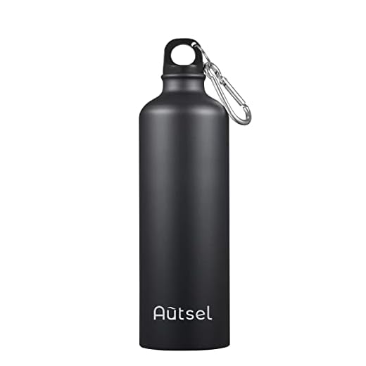 Autsel Botella de Aluminio 750ml Sport Botella de Agua de Reutilizables Botella de Agua de Metal Para Adultos y NIÑOS Botella Gimnasio Negro