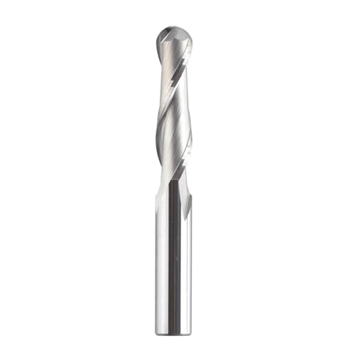 Temhyu Fraise à bout sphérique en carbure à tige de 3.175mm, 6mm, 8mm, 2 cannelures R0.5-R4.0, mèche de routeur for le bois et l'aluminium CNC(W2B-R1.5-L12)