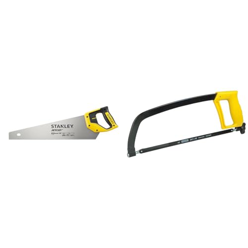 Stanley 2-15-595 Scie Égoïne JetCut Coupe Fine 450 mm Fabriquée en France - 11 dents/Pouce & STANLEY 1-15-122 Scie À métaux 300 mm - 10 dents/cm - Poignée Révolver Ergonomique Antidérapante