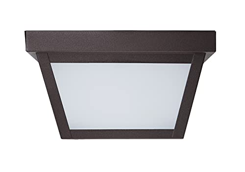 Coramdeo 9.25” Square Ceiling Light, Porch Light, Entry, Outdoor Hallway, Damp Location, Built In Led Gives 125W Of Light, 1200 Lumens, 3K, Rustic Bronze Powder Coat Finish With Frosted Glass #TOP1