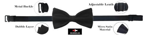 Image of Bow Tie for Men Classic Solid Colour Pre-Tied Satin Formal Tuxedo Bowtie Adjustable Length Clip on Design for Adults Elegant Double Fold Ties for Boys and Men's Party Accessories