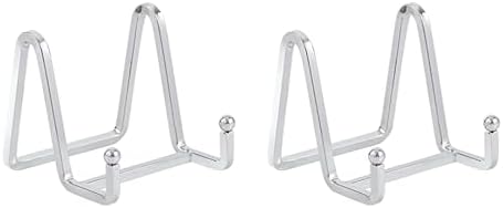 Plate Holder Easel Display Stand - 3 inch Metal Plate Stands for Display - Tabletop Picture Stand - Silver Iron Easels for Display Pictures | Photo Frames | Book | Decorative Plates | Plaque - 2 Pack