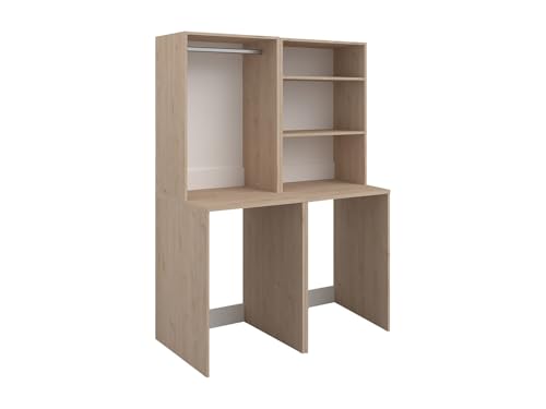 Vente-unique - Meuble pour 2 Machines à Laver avec penderie et étagéres - Naturel Clair - H184 x L128 cm - ERKANO