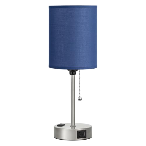 Image of Blue Bedside Table Lamp for Bedroom, Desk Lamp with USB Ports for Dorm